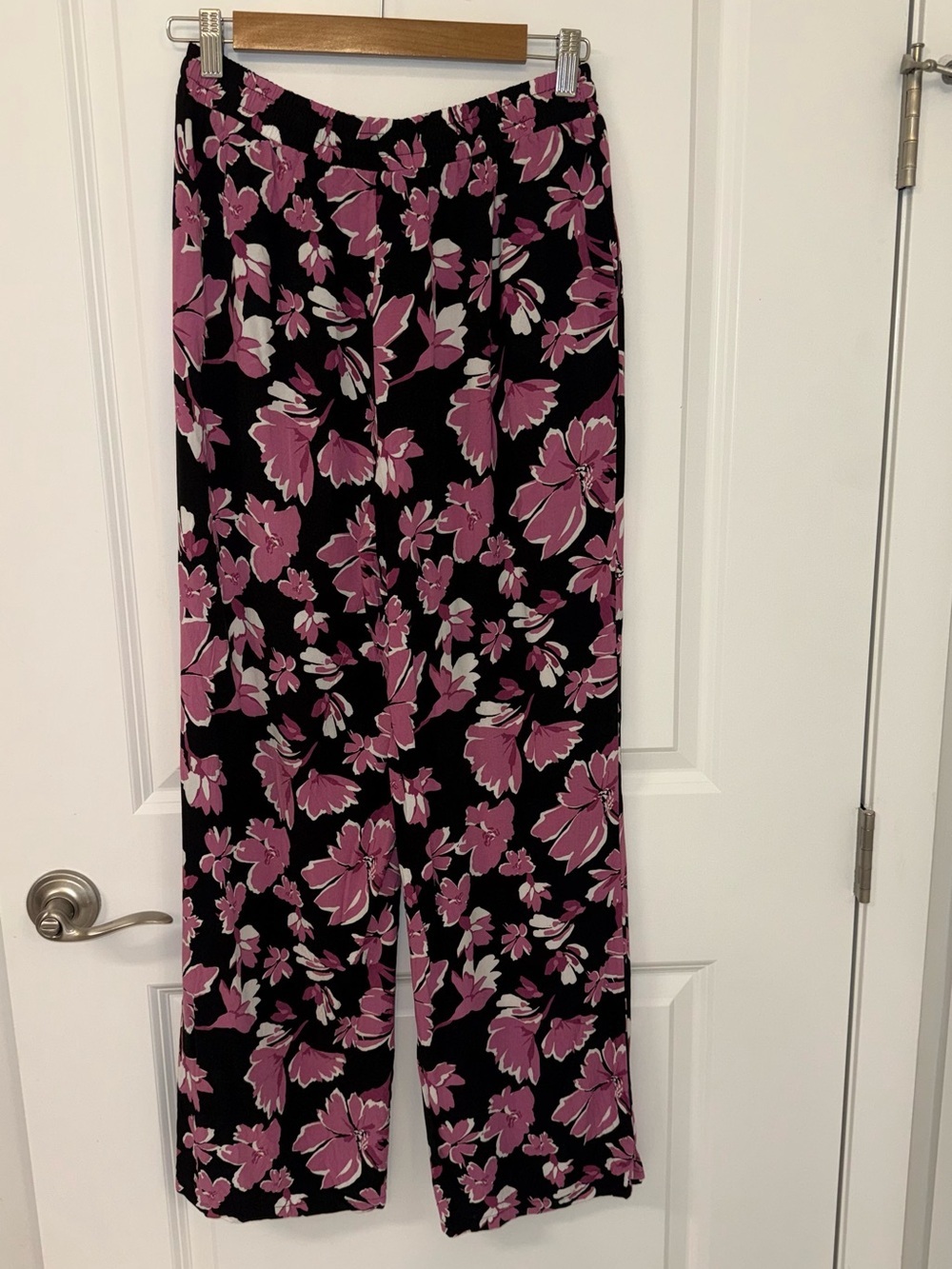 Vince Camuto Floral Wide Leg Pants XS Black Pink Pull-On - Picture 8 of 9